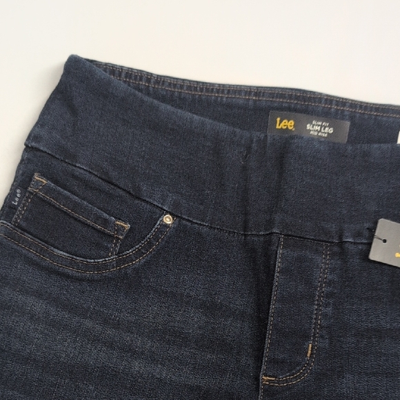 Lee Women's Sculpt And Stretch Dark Blue Mid Rise Slim Straight Pull On Jeans - Picture 5 of 6